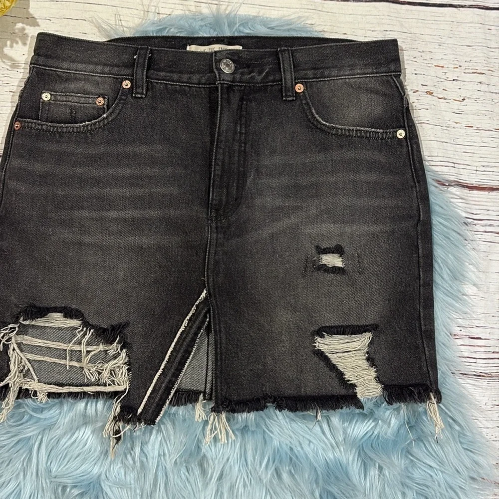Free People Denim Mini Skirt Relaxed Ripped Washed Black